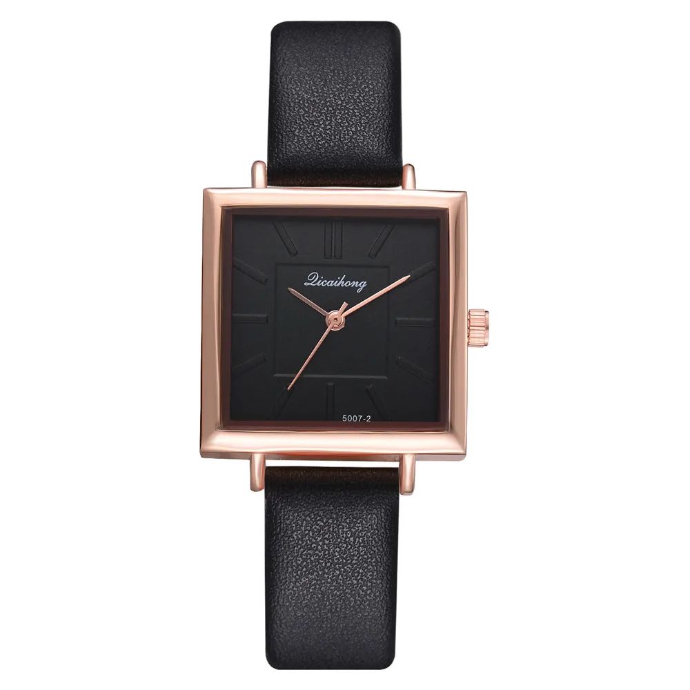 Лидирующий бренд, квадратные женские часы-браслет, наручные часы с кожаными кристаллами, женское платье, женские кварцевые часы, relogio feminino - Цвет: Black