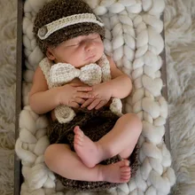 Хлопок, ручная работа, вязаная шапка для мальчика, галстук-бабочка и комбинезон/набор трусиков для новорожденного фото реквизит NB-3M