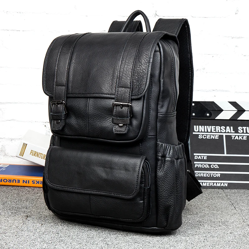

fashion genuine leather black backpacks men cowhide knapsack vintage shoulder bags rucksack harajuku bag bookbag Student bag