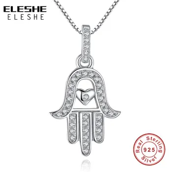 

ELESHE Mother Gift 925 Sterling Silver Fatima Hamsa Hand Necklace The Only Palm Love Heart Pendant Necklace for Women Jewelry