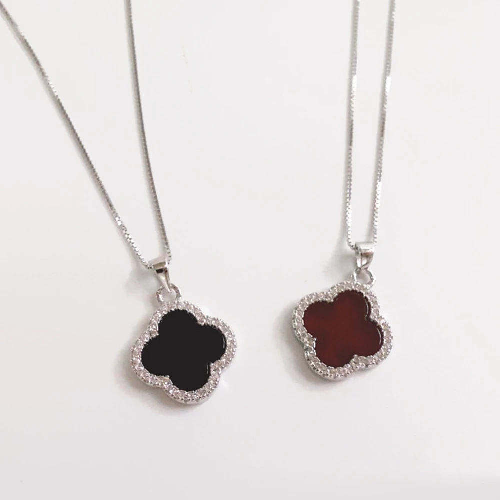 

Hot Sale 925 Sterling Silver Pendants Necklaces Fashion Clover Crystal Necklaces for Women Party Wedding Necklaces Jewelry