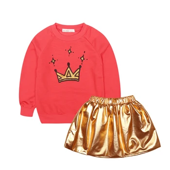 

2017 Girls Clothing Sets Spring Autumn Sportswear Long Sleeve Crown Kids Clothes Children Sport Suits Tshirt+Skirt Toddler 2PCS