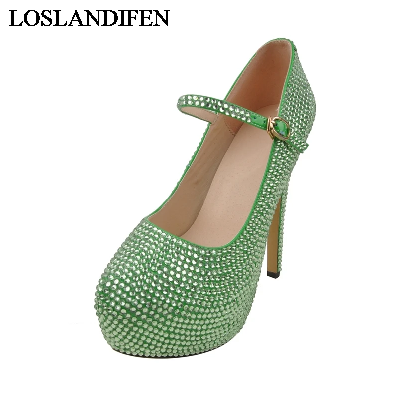 

Handmade Glitter Green Beading Rhinestone Shoes Platform Customize Bridal Shoes Party Pump High Heel Bride Shoes NLK-B0143