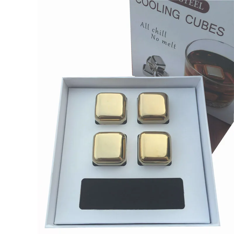 

4 Pcs/lot Golden Whiskey Stainless Stones Whisky Ice Cooler For Whiskey Beer Bar Household Wedding Gift Favor Christmas