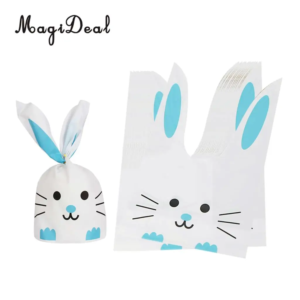 MagiDeal Dustproof 50Pcs/Lot Cute Rabbit Bunny Cat Gift Bags Bakery Cookie Treat Bags for Bridal Shower Party Supply Blue S/M/L