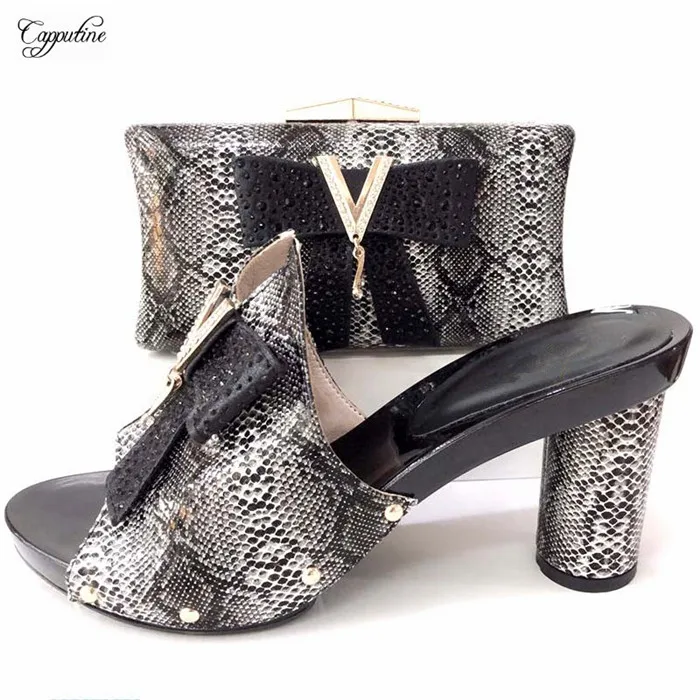

New coming black high heel sandal shoes and purse handbag sets for party 336-99 many color