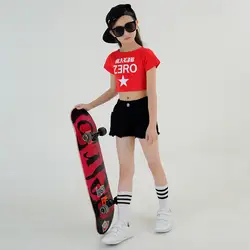 Детская джазовая одежда хип-хоп Танцы костюм для девочек мягкий укороченный топ и брюки Бальные Детская Одежда для танцев сценические
