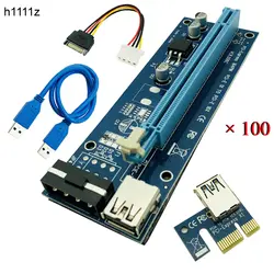 100 шт VER006 переходная карта pci-e карты 006 PCI Express 1X к 16X удлинитель USB 3,0 кабель SATA к 4Pin molex разъем питания для BTC шахтер горнодобывающей