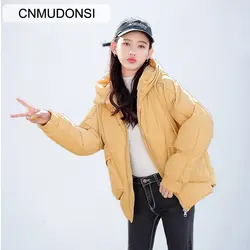CNMUDONI2019New, Европейская Женская зимняя куртка, теплая, плотная, свободная, большого размера, короткая, хлопковая куртка, модная, однотонная, с