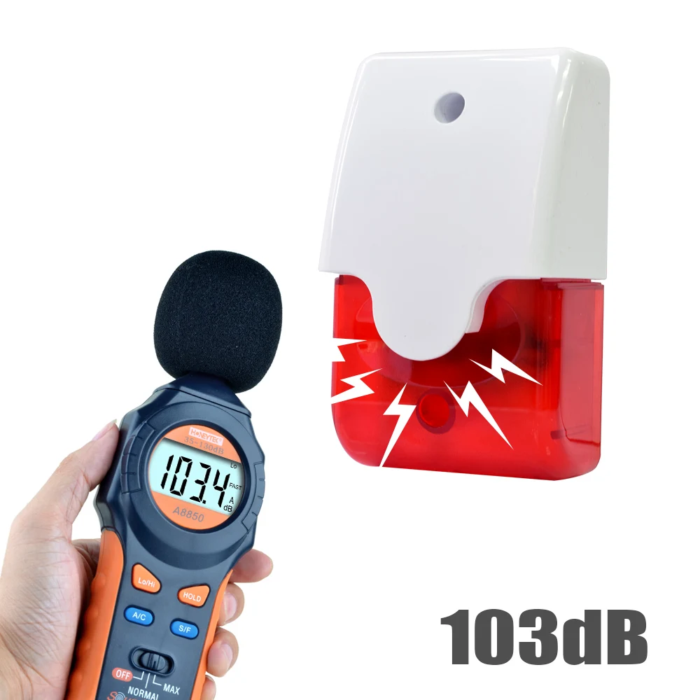 Alarma de sonido estroboscópica con cable inteligente 12 V 24 V 220 V estroboscópico intermitente luz roja sirena de sonido de seguridad para el hogar sistema de alarma 115db