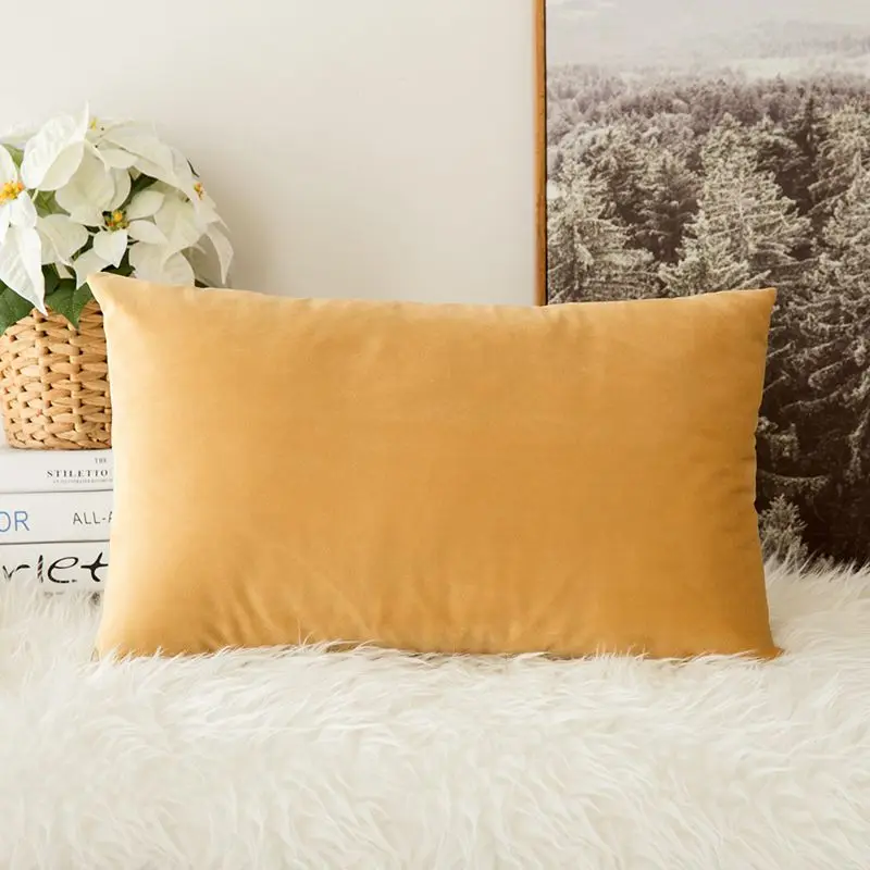 Декоративная бархатная наволочка для подушки, мягкая удобная наволочка для подушки, однотонный квадратный чехол для подушки для дивана, спальни, автомобиля, 30x50 см - Цвет: Khaki