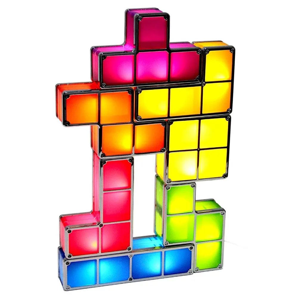 Tanie 7 kolorów DIY puzzle tetris światło wieżowych lampa biurkowa led konstrukcyjny blok noc światło gra retro wieża dziecko kolorowe cegły zabawki