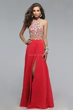 2016 Prom Kleider Neckholder Appliques Chiffon Seitenschlitz Spitze Sexy Abendkleider Abaya Vestido De Festa China Heißer