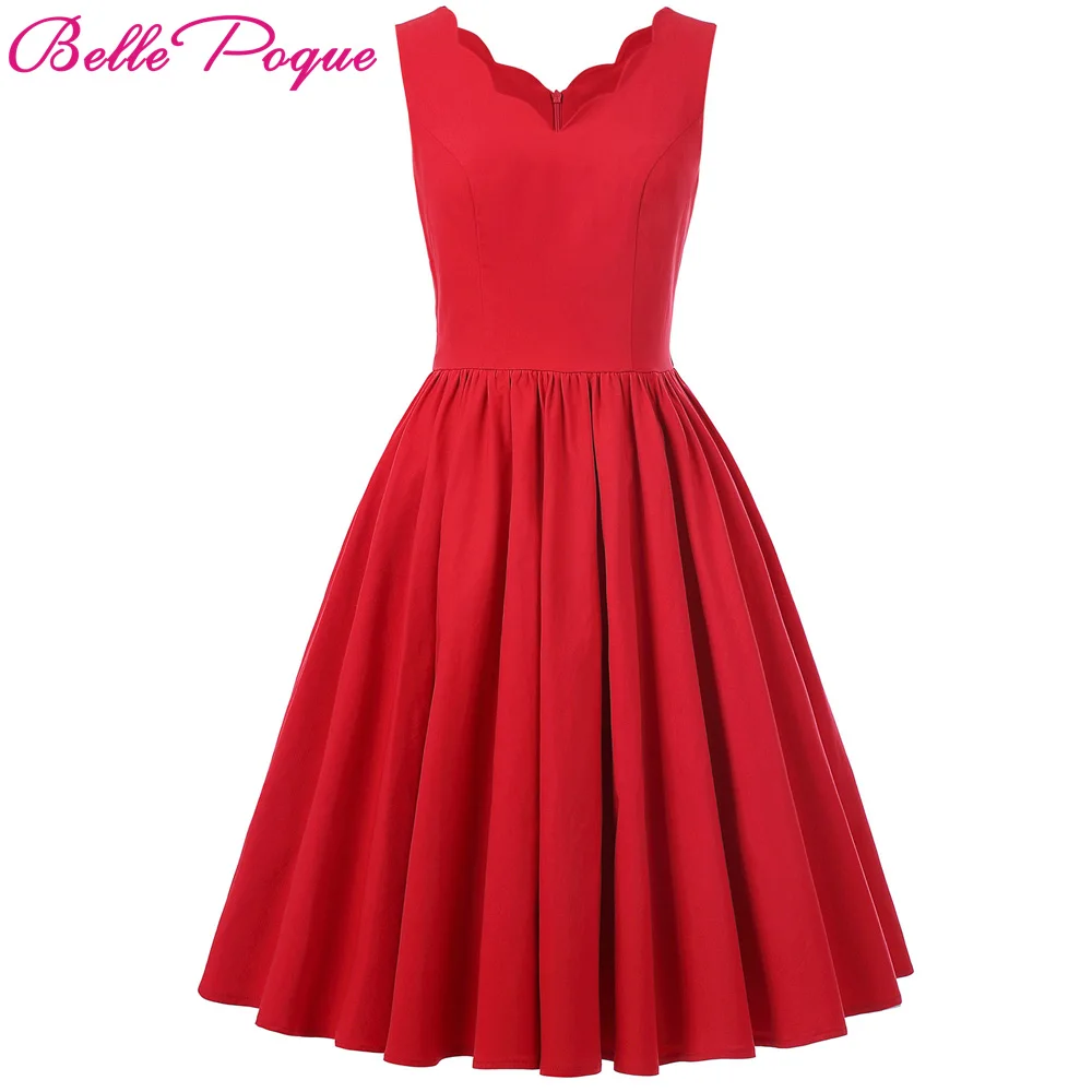 

Summer Dress Casual Belle Poque 2017 Big Size Women Dress 1950s Robe Vintage Retro Pin Up Swing Red Rockabilly Dress For Party
