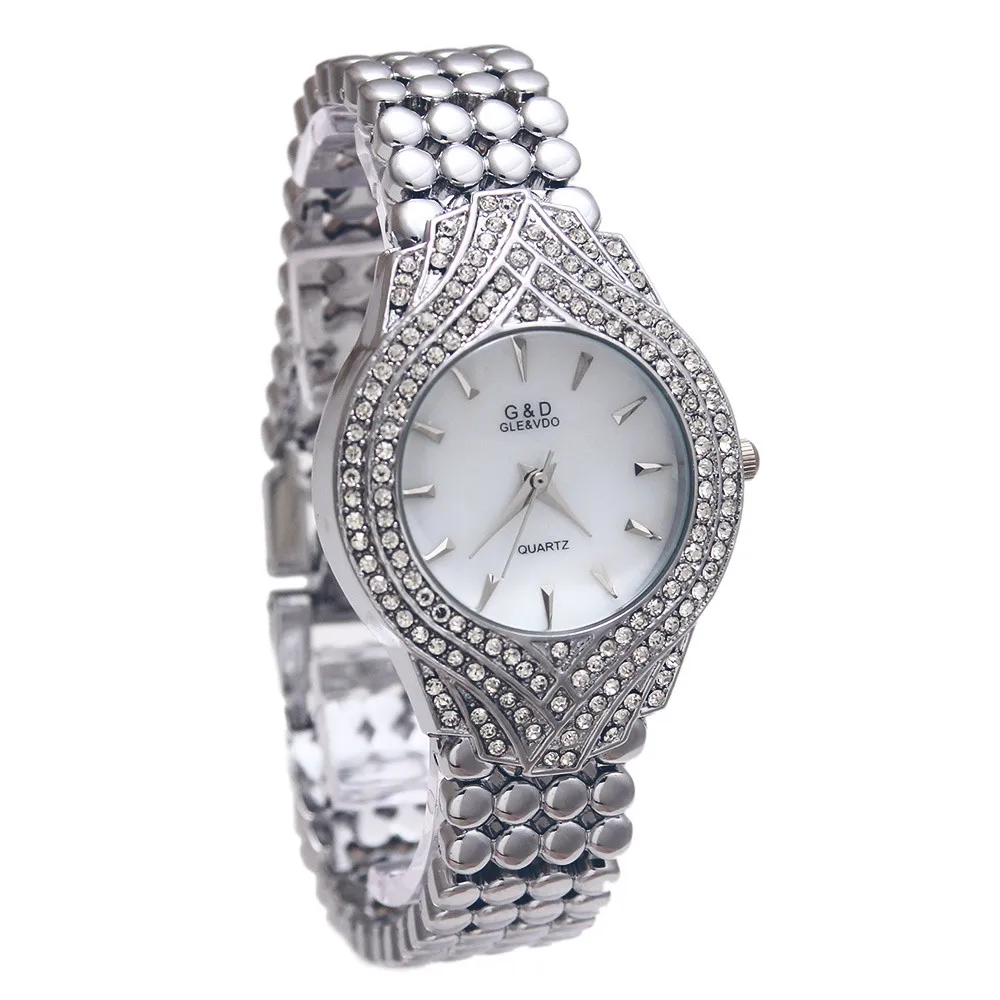 Новинка 2017 года G & D смотреть Для женщин кварцевые часы серебро Нержавеющая сталь группа Relojes Mujer роскошный браслет Часы наручные часы
