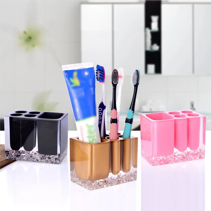  Fashion Crystal Transparent Toothbrush Holder Bathroom Wash Ware Kit Storage Rack Toothpaste Cosmet