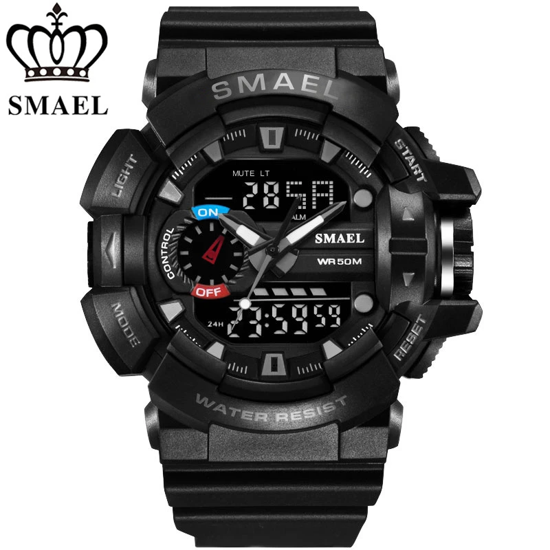 

SMAEL Brand Black Men Sport Watch LED Digital 50M Waterproof Casual Watch S Shock Male Clock relogios masculino Men Gift 1436