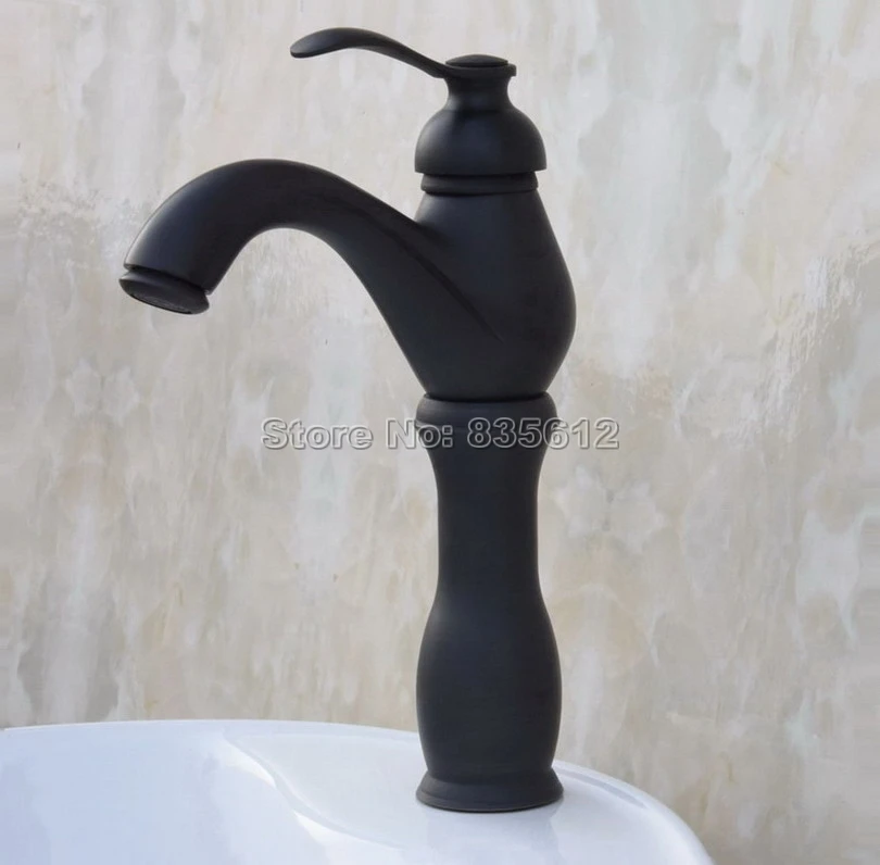 

Classic Black Oil Rubbed Retro Style Bathroom Basin Faucet Single Hole Deck Mounted Single Handle Vessel Sink Mixer Taps Wnf105