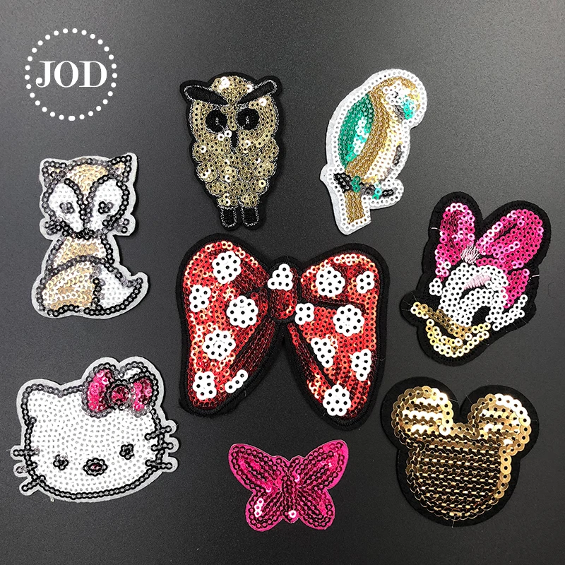 

JOD Cute Cartoon Brand Iron on Patches for Clothing Sequin Embroidery Clothes Patch Applique Decorative Stickers Children Badges