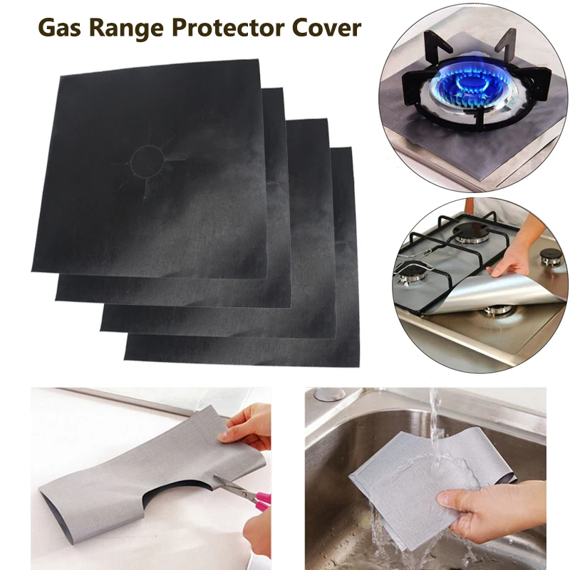 

Reusable Foil Gas Hob Protector Sheets Range Stovetop Burner Protector Liner Cover Universal Oven Liners Kitchen Supplies Black