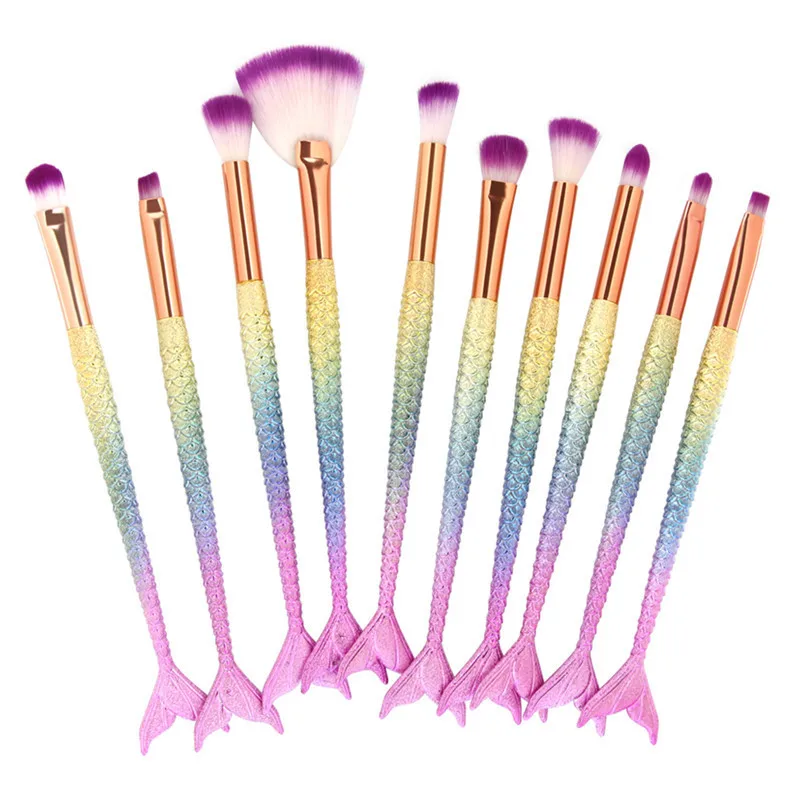 

Pro 10 Pcs Mermaid Makeup Brushes Set Foundation Blending Powder Eyeshadow Contour Concealer Blush Cosmetic Make Up Beauty Tools