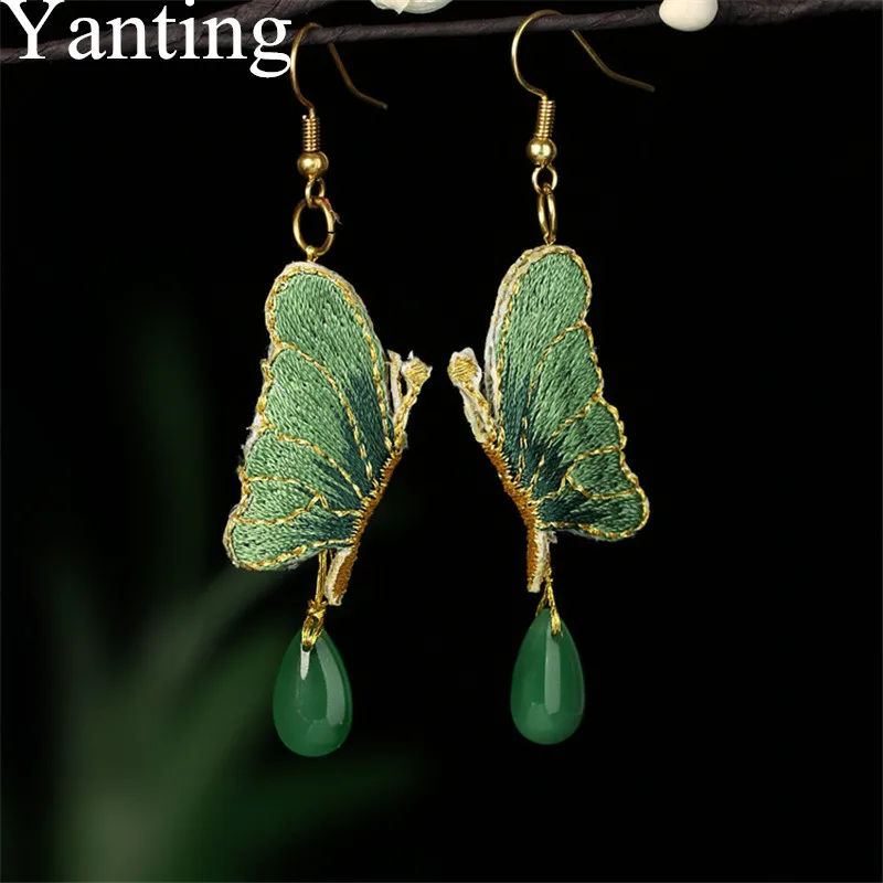 

Yanting Ethnic Embroidery Butterfly Earrings For Women Glass Glazed Water Drop Statement Earrings Female Party Jewelry Gift 0431
