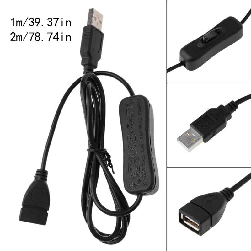 Junlinto,USB Extension Cable ON Off Switch for PC USB Fan Lamp Charger Raspberry Pi Black 1M 