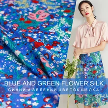 Pearlsilk 12momme синие цветы Цифровая печать крепдешин шелк тутового шелкопряда летнее платье Сделай Сам одежда ткани