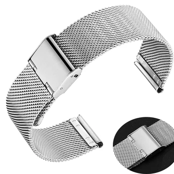 

Luxury 18/20mm Stainless Steel Mesh Silver Watchband Replacement Bracelet Men Women Folding Clasp With Safety Watches Band Strap