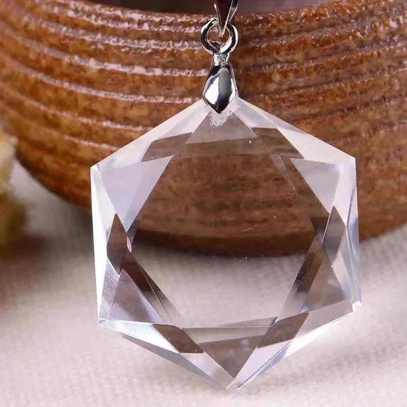 Wholesale White Natural Crystal Pendants Fine Carving Six Star Pendant 925 silver Simple stylish