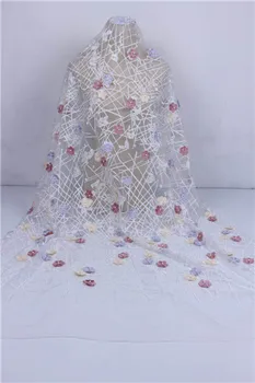 

African Lace Fabric 2019 3D Flowers Beaded Tulle Lace Fabric High Quality Beautiful French Tulle Lace Fabric F7