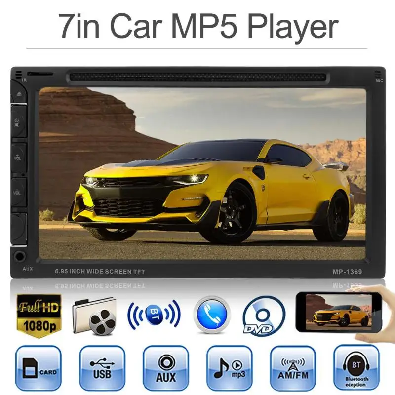

7in 1080P Touch Screen Car MP3/MP4/MP5 Player Bluetooth In-dash Car Stereo Music FM Radio Player USB AUX DVD U Disk Head Unit