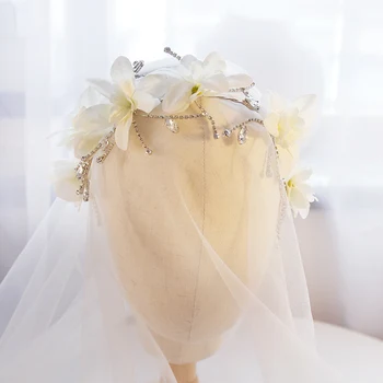 

Cotton Cream Lily Flower Headband Crystal Cupchain Rhinestone Hairband For Wedding Jewelry Accessories Fashion, Item NO.: xl032