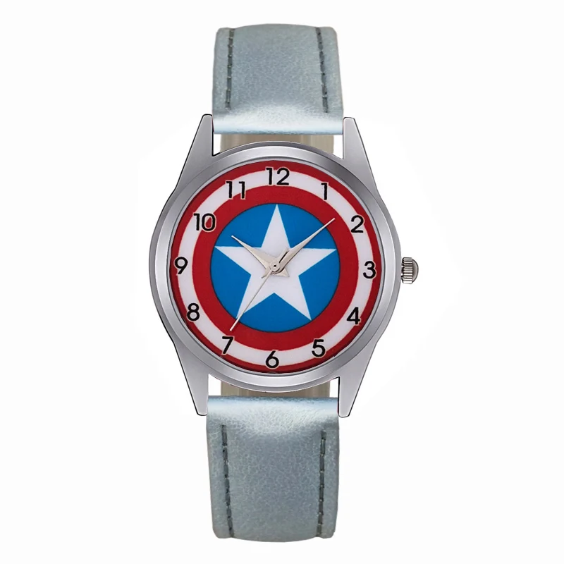 Мультфильм Капитан Америка стиль детские часы дети студент мальчики девочки кварцевые Кожаный ремешок наручные часы Jc18 - Цвет: Grey