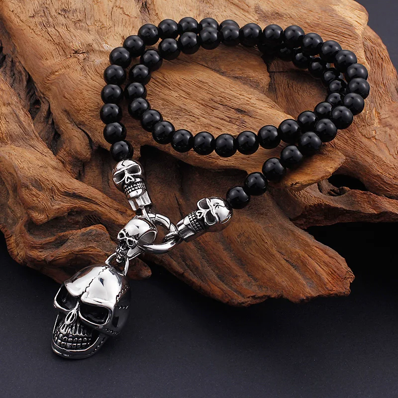 

TrustyLan Punk Rock Stainless Steel Skull Necklaces & Pendants 47CM Long Black Non-Mainstream Necklace Jewelry For Men Women
