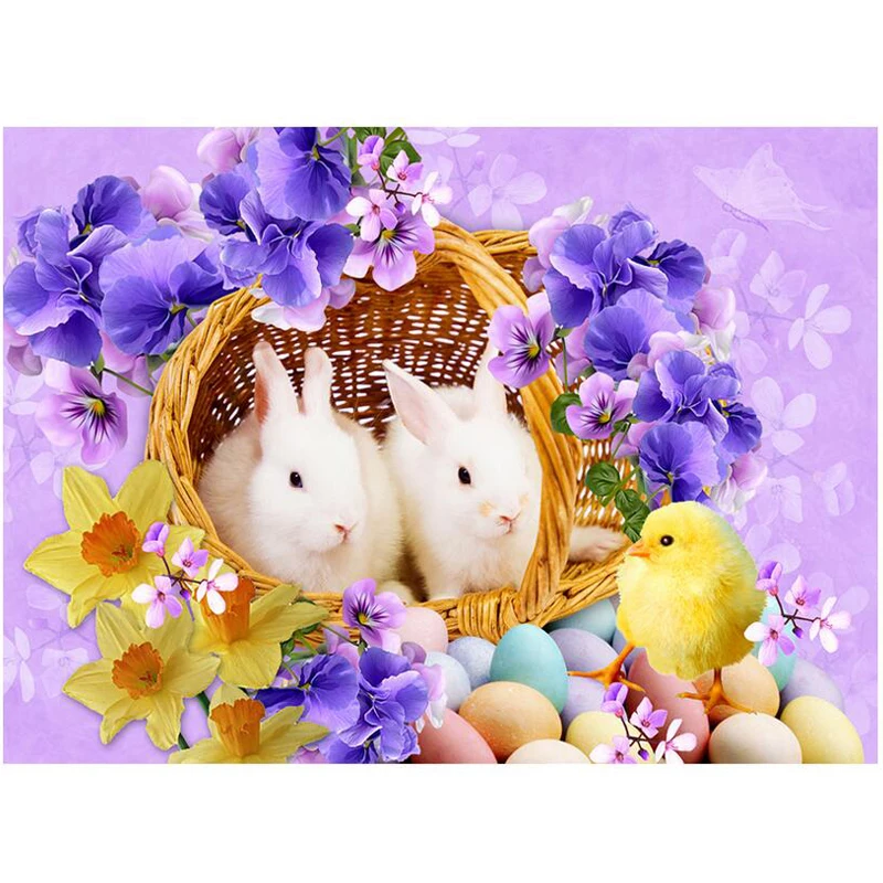 Rabbit Diamond Painting Cross Stitch Easter egg DIY Round Square Embroidery chick flower Pattern rhinestone C827 | Дом и сад