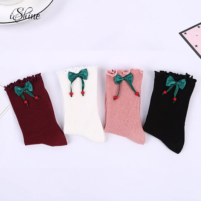 

Girl's Women Autumn Winter Short Sock Super Cute Funny Carton Stockings Harajuku Style Bow Knot Warm Socks Popsocket Knitted Sox