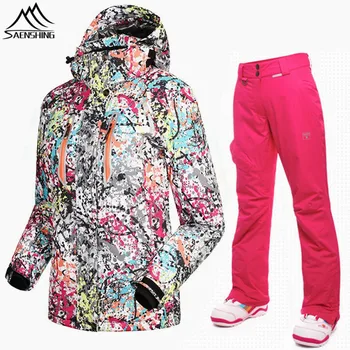 

SAENSHING winter ski suit ski jacket+strapless snowboard pants female Cotton Warm waterproof snowboarding suits women suit