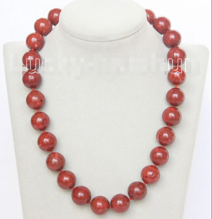 

FREE shipping> >>>natural 19" 16mm round red sponge coral beads necklace j10510 6.07