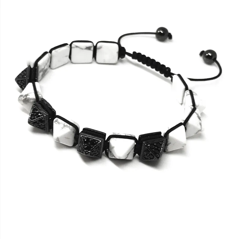 New Trendy Handmade Bracelet Men White Marble Pyramid Natural Stone String Macrame Braided Bracelet For Men Jewelry Gift