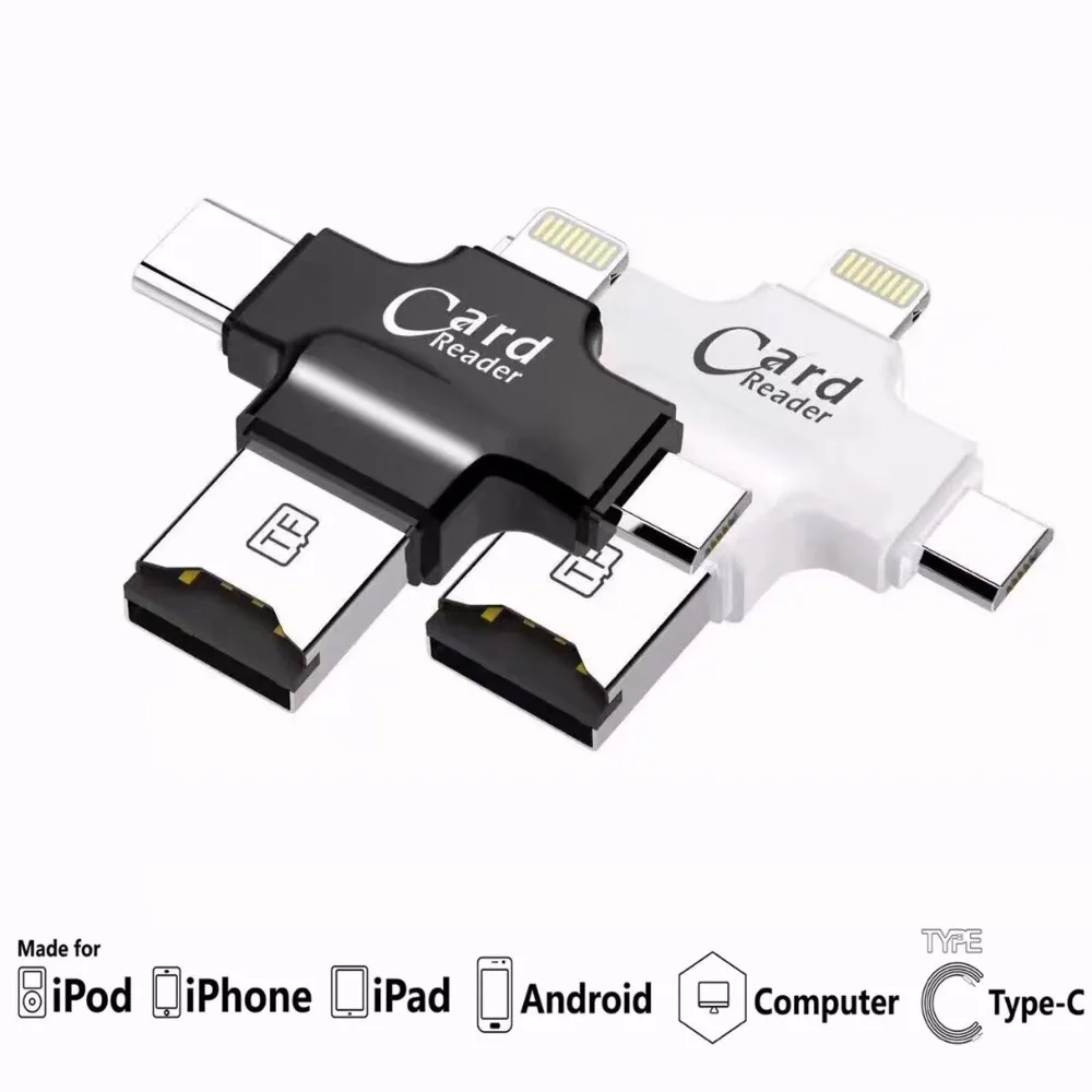 USB & Lightning TYPE C Micro (OTG) usb флеш накопитель 4 в 1 для iPhone 5/6/6S/6Plus/7/7S/7Plus/8/8Plus/X и телефонов