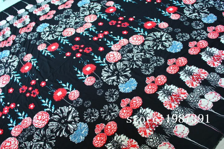 145cm width Paris pearl fabric big flowers pattern black background can't see through for skirt suit-dress headband CH-7090 | Дом и сад
