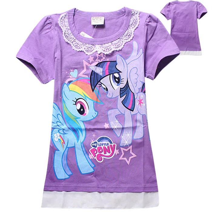 

summer Little Pony fashion baby girls casual t-shirt brand long sections vestidos chiffon lace short sleeved children dresses