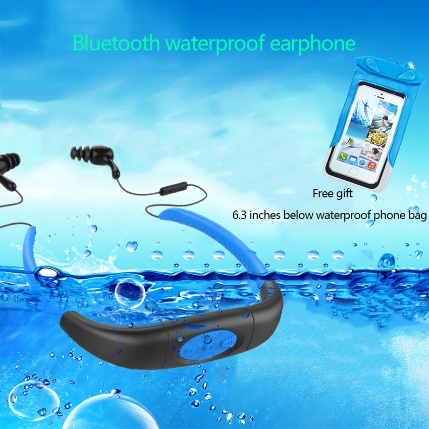 Sport Wireless Bluetooth Waterproof Headphones for Swimming Neckband Water proof Earphone Underwater Diving Swim Surfing IPX8 Sport Wireless Bluetooth Waterproof Headphones for Swimming Neckband Water proof Earphone Underwater Diving Swim Surfing IPX8