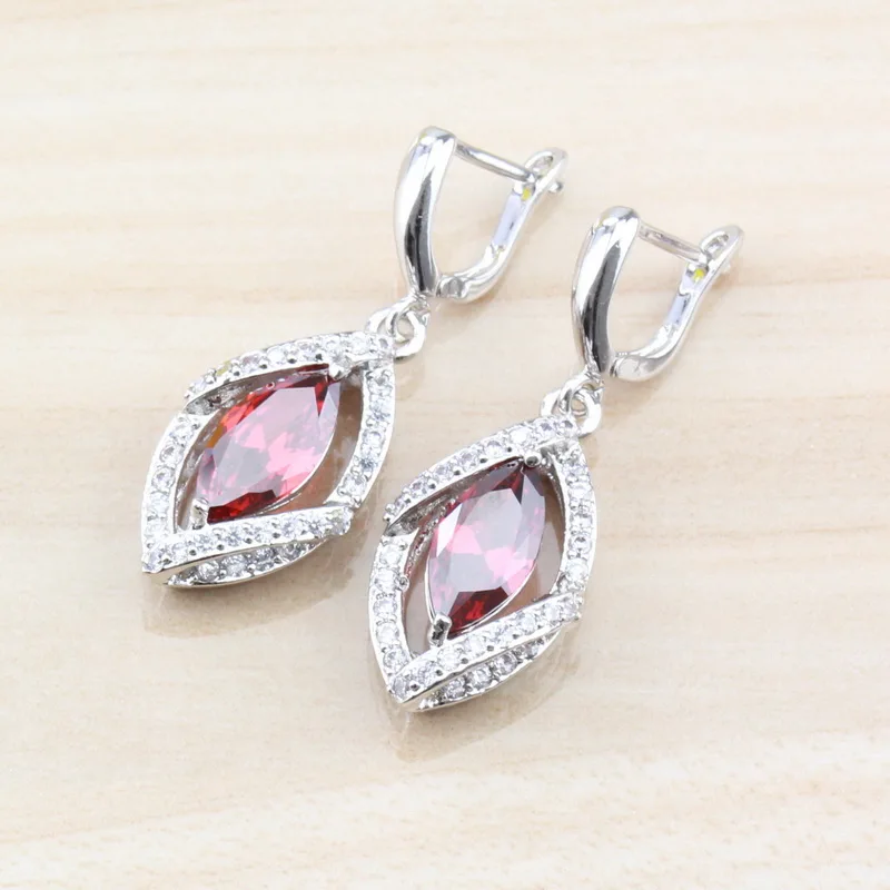 

2019 New Fashion Jewelry For Women Drop Earrings Red Rhodolite Cubic Zirconia 925 Sterling Silver Wedding Trinket