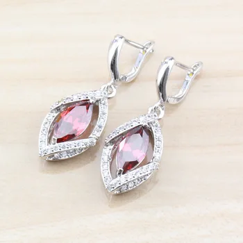 

2019 New Fashion Jewelry For Women Drop Earrings Red Rhodolite Cubic Zirconia Silver Color Wedding Trinket
