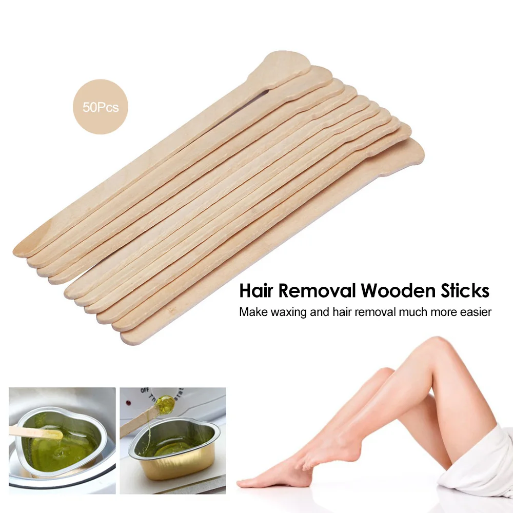 50Pcs Wooden Waxing Wax Spatula Tongue Disposable Bamboo Sticks Hair