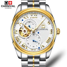 Luxury Carnival watch men skeleton sapphire Gold stainless steel waterproof Automatic machine watch relogio masculine
