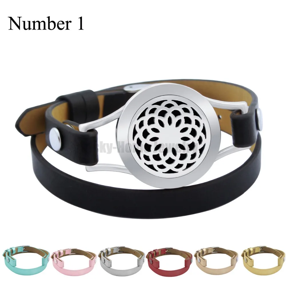 

Magnet Steel Lotus25mm Black Genuine Leather Aroma Locket Stainless Steel Bangle Essential Oils Diffuser Locket Leather Bracelet
