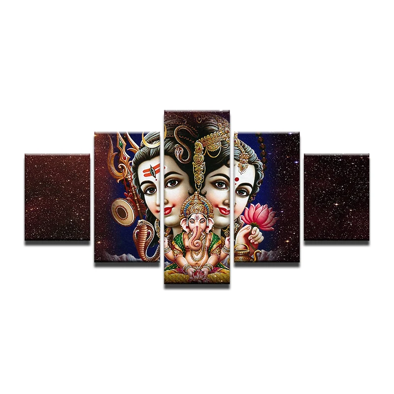 Canvas-Wall-Art-Frame-Home-Decor-Modular-Pictures-5-Pieces-Shiva-Parvati-Ganesha-Paintings-Living-Room (3)